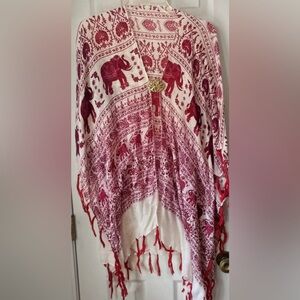 Red and White Elephant Print Kimono